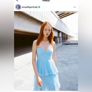 Self Portrait blue Chiffon Tiered Midi Dress